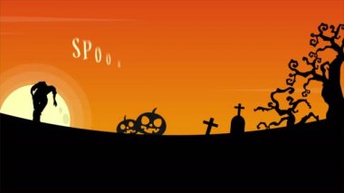 Spooky Halloween muamele etmek ya da gece manzara animasyon arka plan hüner
