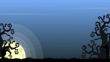 Cadılar Bayramı ürkütücü gece manzara animasyon arka plan aya ile