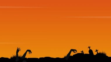 Zombi mezar peyzaj animasyon arka planda ile Halloween