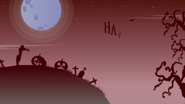 ハロウィーンの日は月アニメーション背景のある風景します — ストック動画