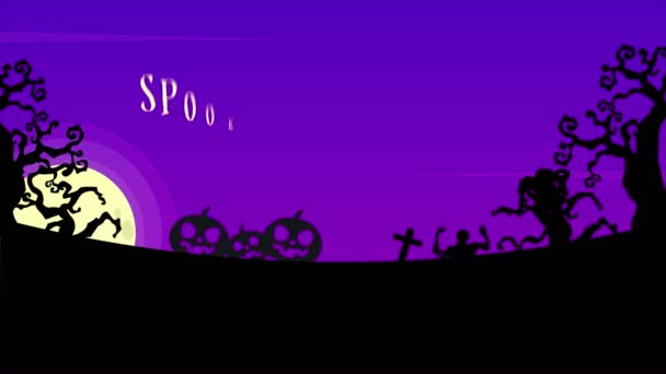 Spooky Halloween Tratar Truco Noche Paisaje Animación Fondo — Vídeos de Stock