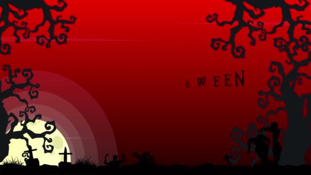 Halloween Gruselig Mit Mond Bei Nacht Landschaft Animation Hintergrund — Stockvideo