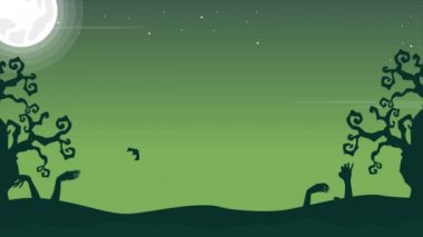 Gece Cadılar Bayramı ürkütücü manzara animasyon arka plan