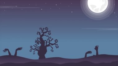 Gece Cadılar Bayramı ürkütücü manzara animasyon arka plan