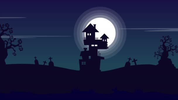 Halloween Com Casa Assustador Paisagem Animação Fundo — Vídeo de Stock