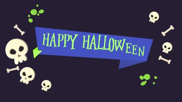 Анимация Счастливого Хэллоуина Коллекцией Черепов — стоковое видео