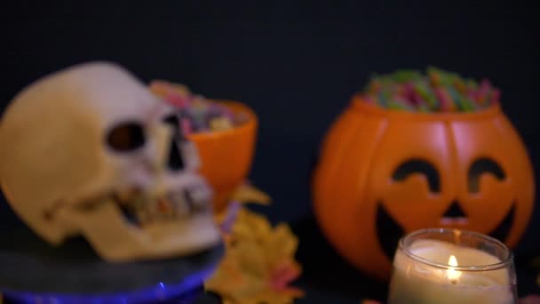 Halloween Med Godis Bilder Svart Bakgrund Samling — Stockvideo