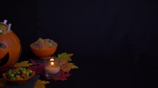 Halloween Fundo Preto Com Coleção Animação Doces — Vídeo de Stock