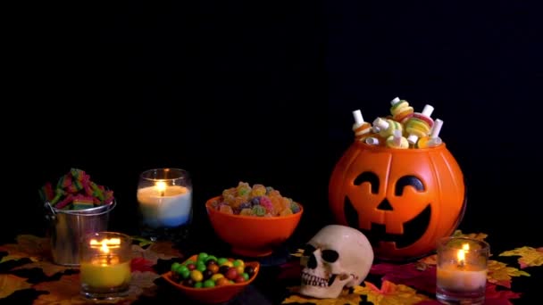 Tema Día Halloween Con Varias Imágenes Dulces Colección — Vídeo de stock