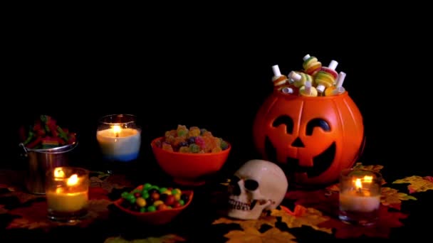 Tema Día Halloween Con Varias Imágenes Dulces Colección — Vídeo de stock