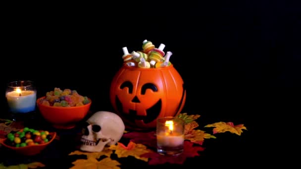 Dia Halloween Tema Com Vários Doces Coleção Imagens — Vídeo de Stock