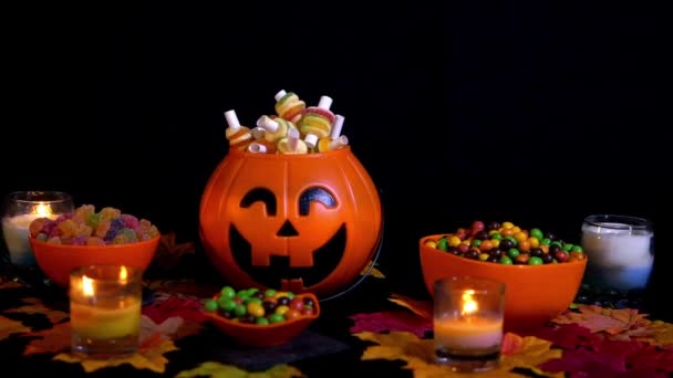 Happy Halloween Met Verschillende Snoepjes Beeldmateriaal Collectie — Stockvideo