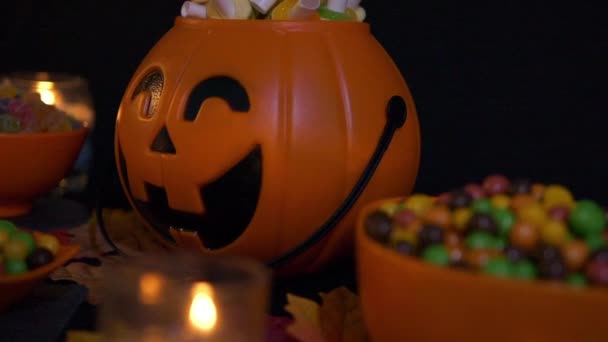 Candy Dýni Kbelík Animované Kolekce Pozadí Svátek Halloween — Stock video