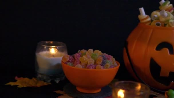 Feliz Halloween Com Vários Doces Coleção Imagens — Vídeo de Stock