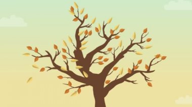 Rüzgar ve yaprakları animasyon koleksiyonu, sonbahar yatay