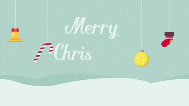 Frohe Weihnachten Mit Ornamenten Auf Der Schneelandschaft Animationssammlung — Stockvideo
