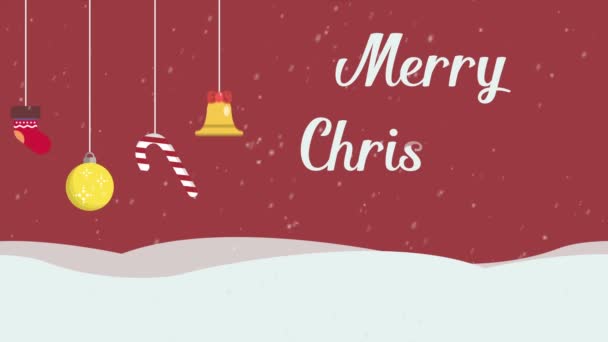 Merry Christmas Met Ornament Sneeuw Landschap Animatie Collectie — Stockvideo