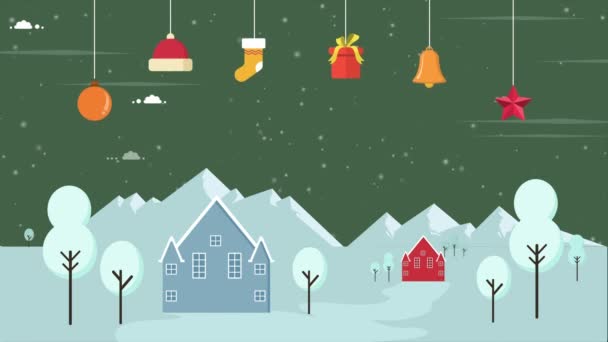 Ein Haus Einer Verschneiten Weihnachtslandschaft — Stockvideo