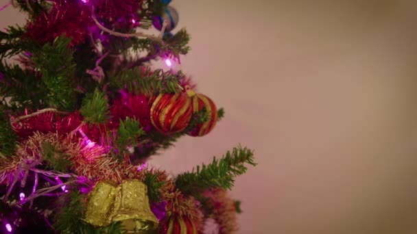 Filmación Navidad Árbol Decorado Colección Regalos — Vídeo de stock