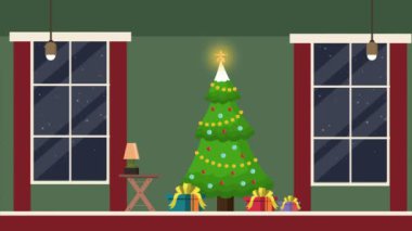 Bir evde bir ağaç Noel manzara görüntüleri koleksiyonu