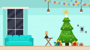 Bir evde bir ağaç Noel manzara görüntüleri koleksiyonu