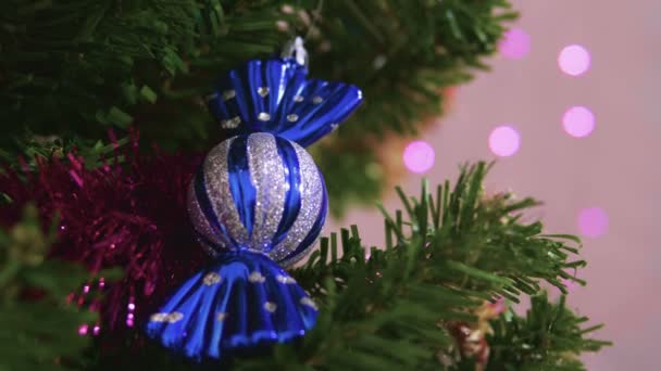 Felvétel Tree Christmas Díszített Karácsonyi Elem Gyűjtemény — Stock videók