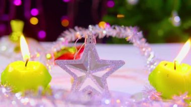 Noel yıldızı koleksiyonu yanan mum ile görüntüleri