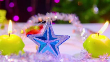 Noel yıldızı koleksiyonu yanan mum ile görüntüleri
