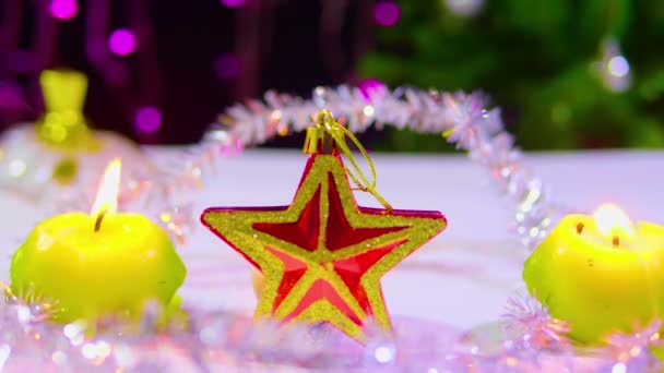 Noel Yıldızı Koleksiyonu Yanan Mum Ile Görüntüleri — Stok video