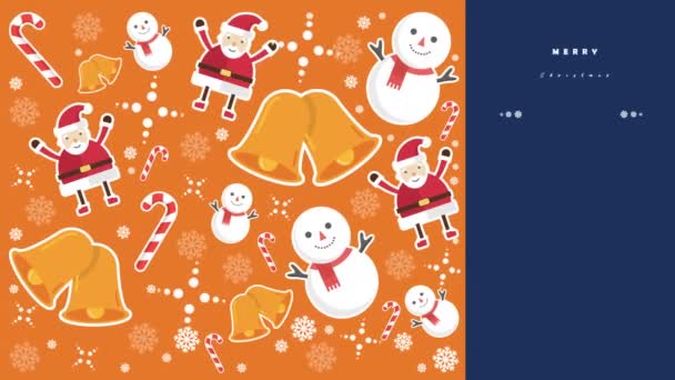 Filmati Pupazzo Neve Babbo Natale Campane Bastoncini Zucchero Collezione Merry — Video Stock