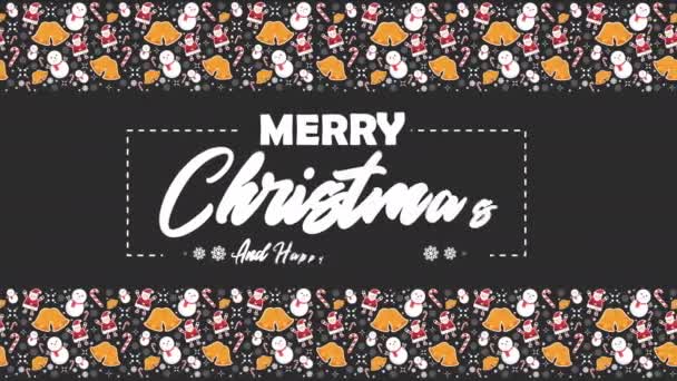 Feliz Navidad Con Muñeco Nieve Santa Claus Campanas Colección Animación — Vídeo de stock