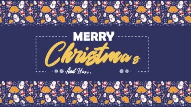 Kardan adam, Noel Baba, çan ve şeker ile mutlu Noeller animasyon koleksiyonu köpekler