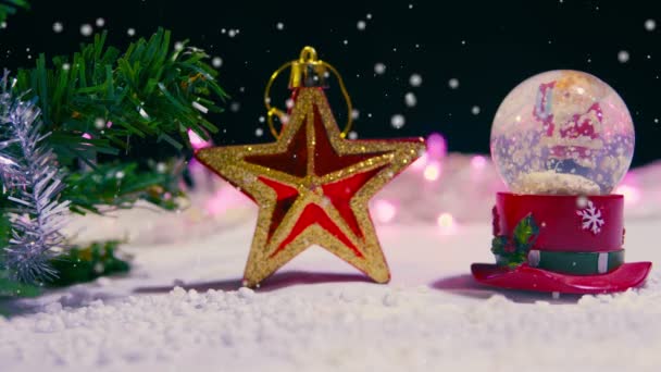 Animatie Van Sneeuw Globe Star Kerst Met Sneeuw Collectie — Stockvideo