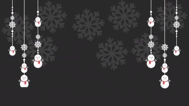 Merry Christmas Animatie Met Sneeuwpop Sneeuwvlokken Collectie — Stockvideo