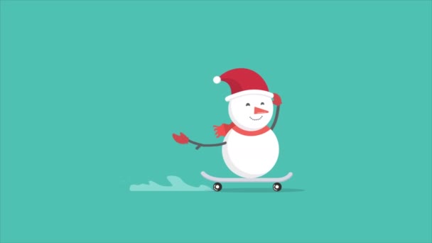 Animatie Karakter Sneeuwpop Beweging Met Skateboard Collectie — Stockvideo