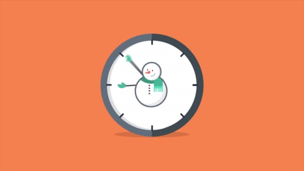 Animation Character Snowman Move Clock Collection — Stock Video
