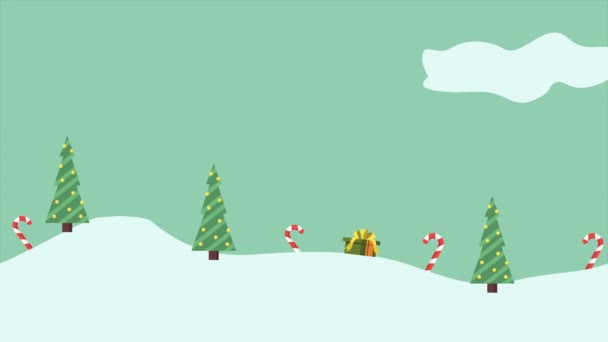 Paysage avec arbre Noël et collection de séquences de Noël festives 