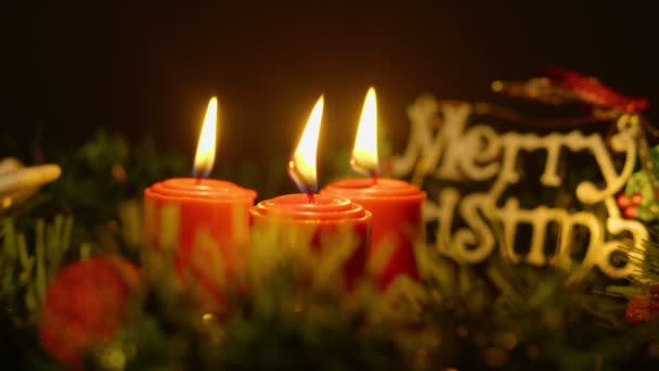 Filmagem Queima Velas Para Coleção Feliz Dia Natal — Vídeo de Stock