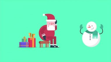 Noel Baba ve kardan adam animasyon hediye ile yürümek. Chirstmas koleksiyonu