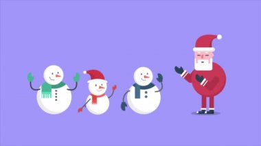 Noel Baba ve kardan adam yürüyüş animasyon. Chirstmas koleksiyonu