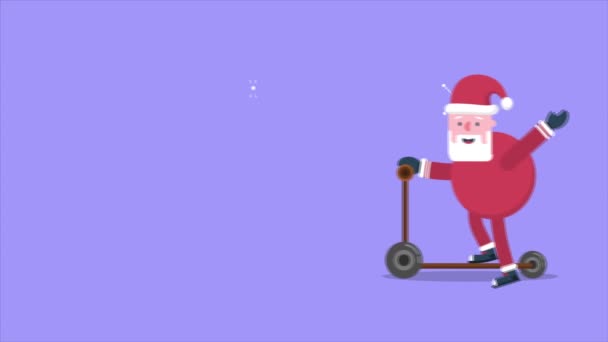 Animación Santa Claus Pie Con Scooter Colección Chirstmas — Vídeo de stock
