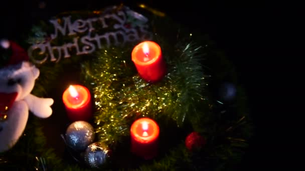 Filmación Quema Velas Muñecas Chistmas Para Colección Merry Chirstmas — Vídeos de Stock