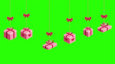 Sevgililer günü koleksiyonu için hediyeler animasyon ile geçmiş yeşil perde