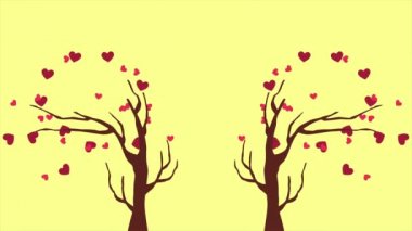 Animasyon ağacının seviyorum mutlu sevgililer günü koleksiyonu tebrik için animasyonlu kurdele ile
