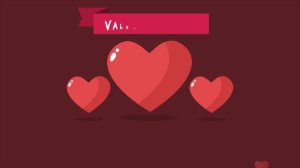 Animatie Van Liefde Lint Tekst Hou Van Valentine Dag Collectie — Stockvideo