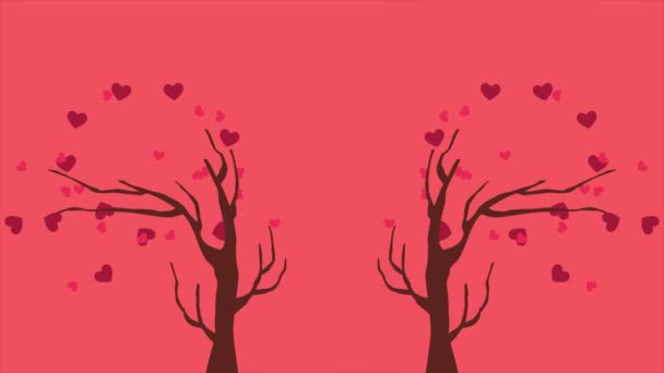 Animación Del Amor Del Árbol Con Cinta Animada Para Saludar — Vídeos de Stock