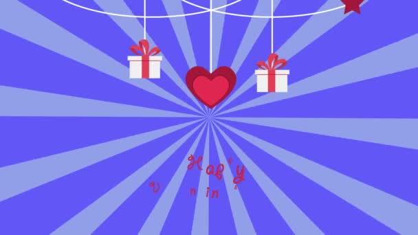ハート ギフトのアニメーションは 背景クルクルとハングします 幸せなバレンタインの日コレクション — ストック動画