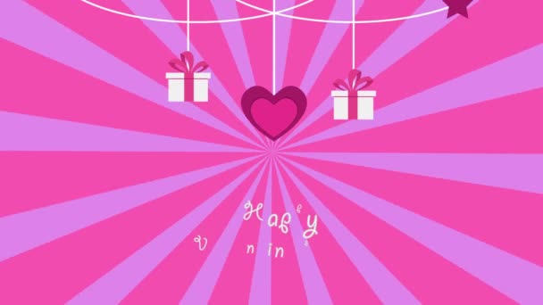 Animation Star Heart Gift Hang Background Twirl Happy Valentine Day — Stock Video