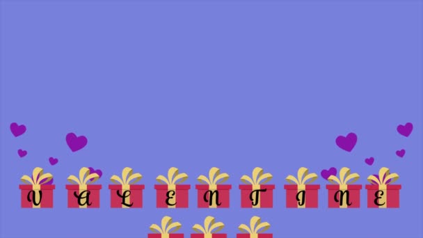 Animatie Van Vliegen Cadeau Met Belettering Van Dag Van Valentijnskaart — Stockvideo