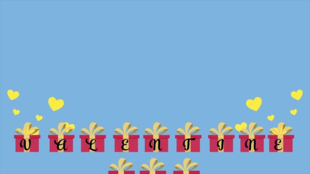 Animatie Van Vliegen Cadeau Met Belettering Van Dag Van Valentijnskaart — Stockvideo